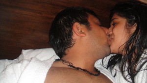 arab couple kissing on honeymoon night