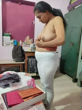 Desi Wife Candid Topless tease